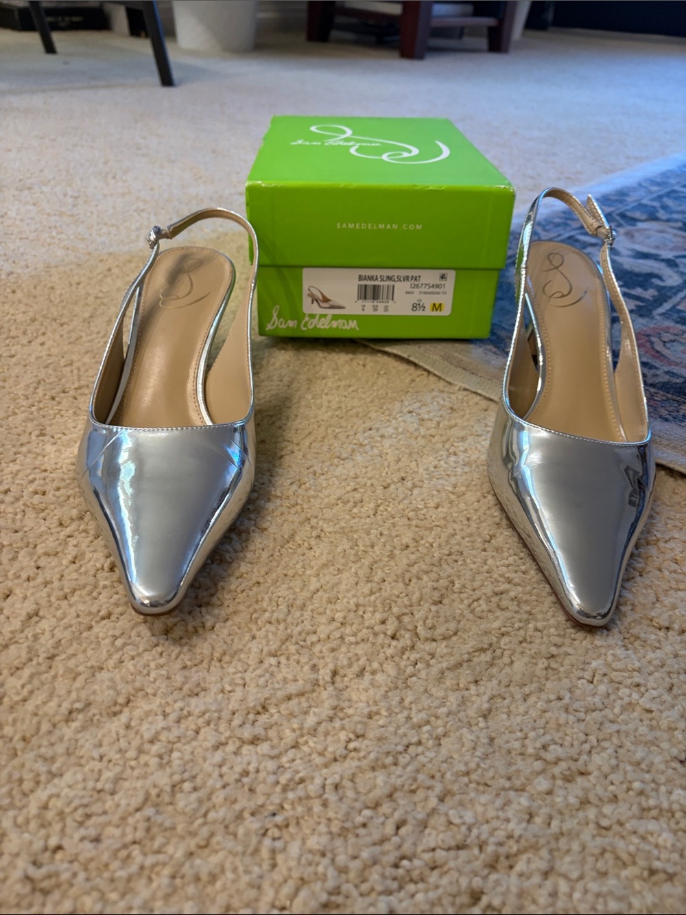 Sam Edelman Silver Pointed Slingback Pumps